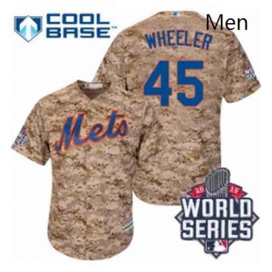 Mens Majestic New York Mets 45 Zack Wheeler Authentic Camo Alternate Cool Base 2015 World Series MLB Jersey